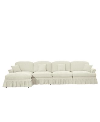 Chenille Sectional Sofa with Ottoman & Ruffles