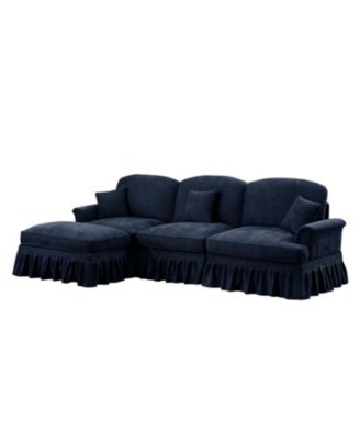  Mid Century Modular Sectional Sofa, Chenille, Ottoman, Blue