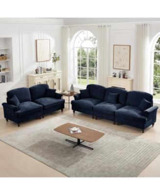 Streamdale Blue Modular Sofa Set with Flared Arms & Removable Skirts