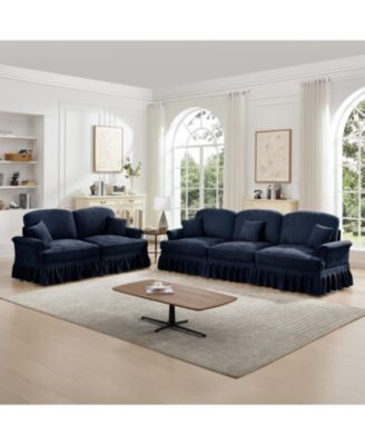 Streamdale Blue Modular Sofa Set with Flared Arms & Removable Skirts