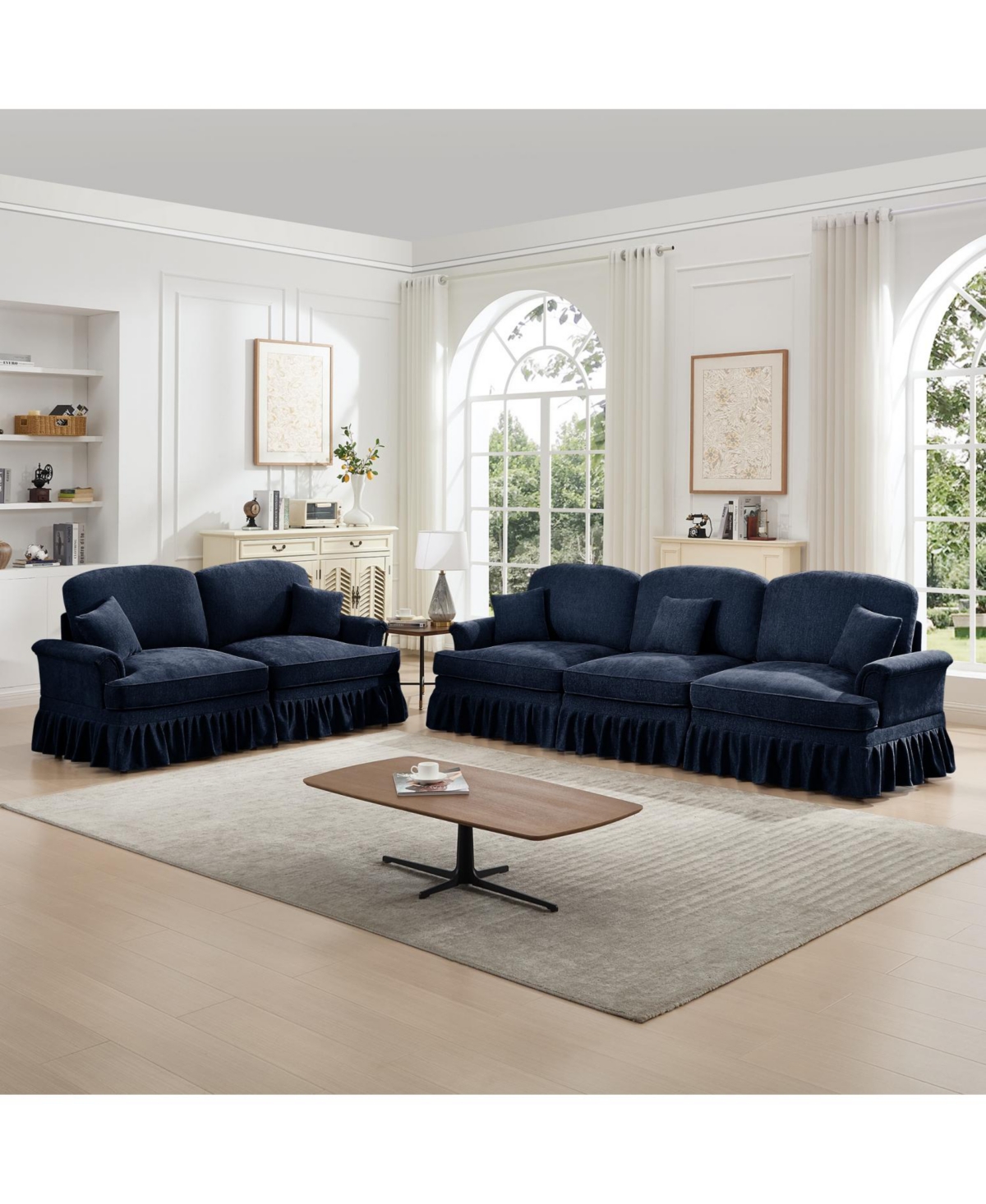 Streamdale Blue Modular Sofa Set with Flared Arms & Removable Skirts