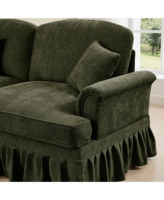 Green Chenille Sleeper Sofa with Ottomans