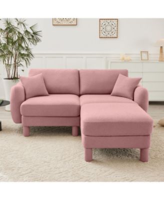 Pink Boucle Loveseat Sofa with Ottoman & Shell Armrests