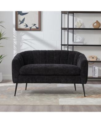 50.2" Chenille Loveseat, Modern Glam Settee, Channel Tufted 2-Seater