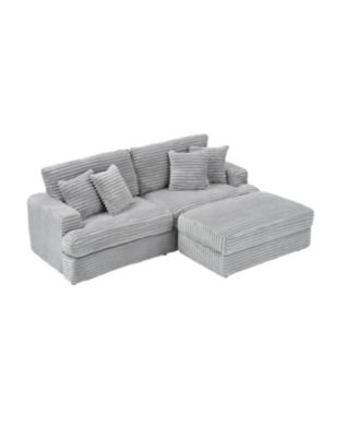 Grey Corduroy Sofa w/ Storage Leg & 4 Pillows