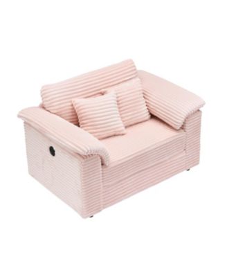 Corduroy Armchair + Storage Stool Set w/ USB - Pink