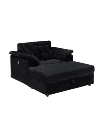 Streamdale Corduroy Armchair Set w/ USB & Storage - Black