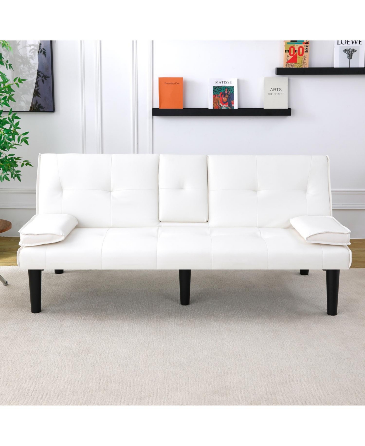 Streamdale Furniture 67" White Pvc Sofa Bed - Foldable with Cup Holder