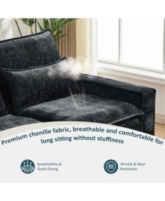  99" Cloud Sectional Sofa, Chenille L-Shape Couch with Ottoman, Black