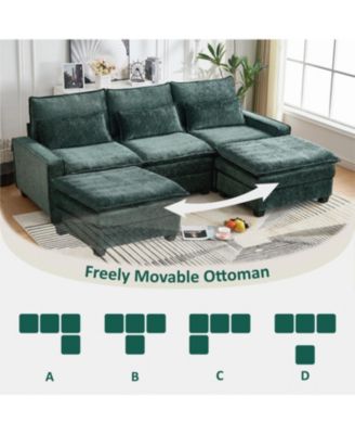 99" Cloud Sectional Sofa, Chenille L-Shape Couch with Ottoman, Green