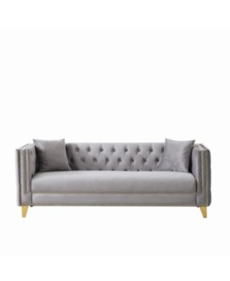 Chesterfield Velvet Sofa, 3+3 Seater, Button Nailhead, Square Arm