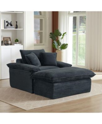 Modern Cushioned Sofa with Footrest - Dark Gray