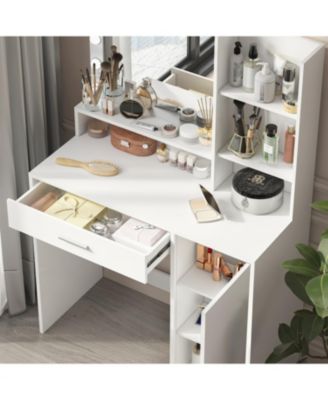 Streamdale Vanity Desk with Lighted Mirror, Drawer & 3-Tier Storage, Adjustable Brightness