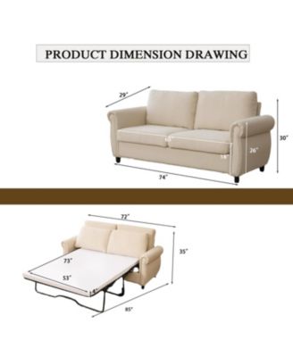 Sleeper Sofa Bed, Pull Out Couch, 2-Seater Linen Convertible Sofa