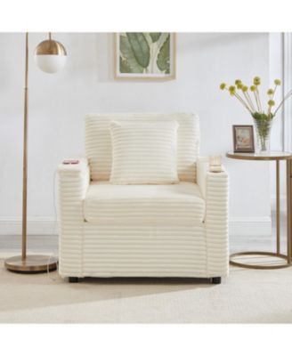 Fluffy Corduroy Lazy Sofa w/ Ottoman, Table & Storage