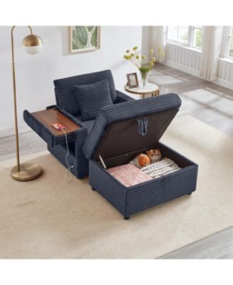 Fluffy Corduroy Lazy Sofa w/ Ottoman, Table & Storage