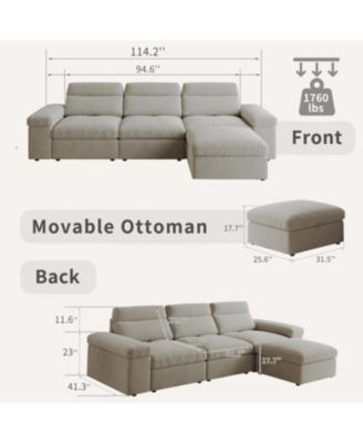 Modular Down & Linen Sofa with Adjustable Back & Storage