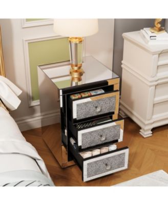 3-Drawer Mirrored Nightstand Bedside Table Glass Accent End Table