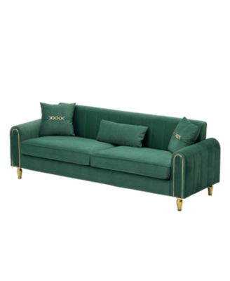 Modern Plush 3-Seater Sofa with Pillows & Metal Legs