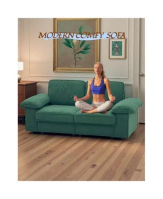 Green Velvet 79" Storage Loveseat - Modern Small Space Sofa