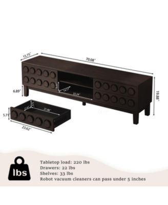 Mid-Century Media Console - 75" TV Stand, 4 Drawers, Cable Management (Dark Brown)