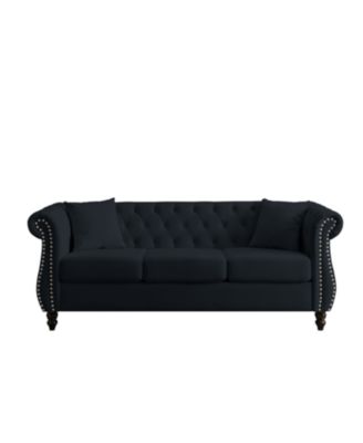 80" Black Velvet Chesterfield Sofa, Tufted 3 Seater Couch