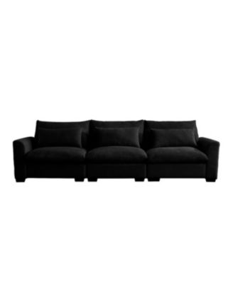 3 Seater Deep Seat Couch for Living Room, Wide & Deep Comfy Sofa w/ 3 Pillows, Black