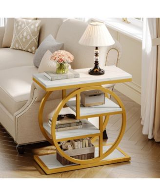 End Table Set of 2, 4-Tier Narrow Side Table, Wood Small Sofa Side Table, Industrial Bedside Table for Bedroom, Living Room