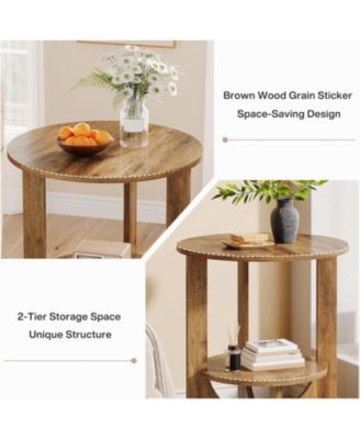 Round End Table with Storage, 2-Tier Tall Side Table for Living Room, Bedroom & Small Spaces