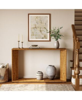 2-Tier Solid Wood Console Table for Living Room, 55" Farmhouse Entryway Table