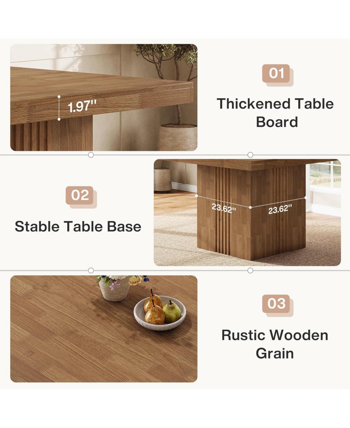 Tribesigns 39-Inch Square Dining Table for 4, Farmhouse Kitchen Dinner Table with Fluted Pedestal Base