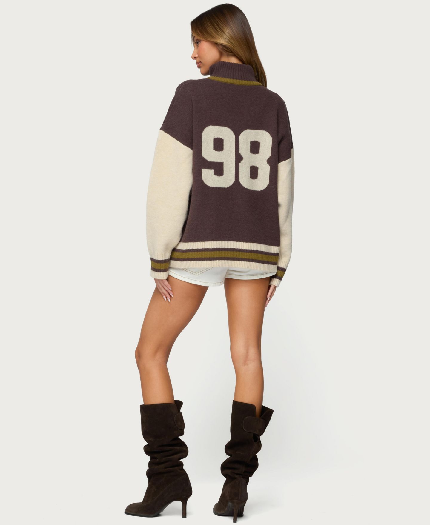 Женский свитер Edikted 98 Varsity Zip Up, цвет: Коричневый — фото 3