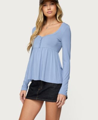 Womens Lilla Henley Babydoll Top