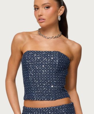 Women's Sora Sequin Distressed Denim Corset