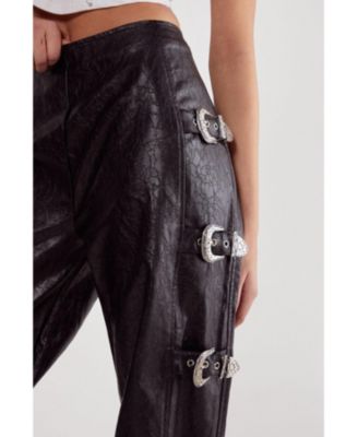 Faux Leather Buckle Detail Pants