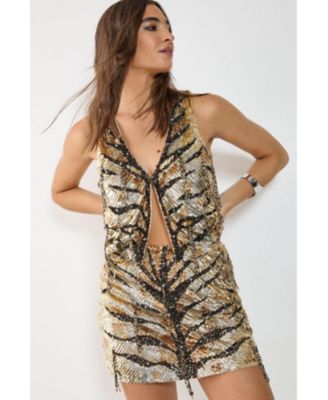 Women's Hand Embellished Tassel Sequin Waistcoat