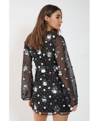 Women's Lace Up Fluted Sleeve Mini Dress