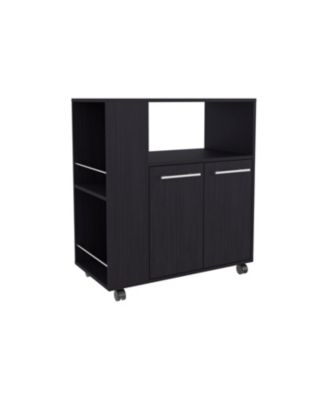 Linden Kitchen Cart with Microwave Shelf, Open Storage, and Two-Door Cabinet, Wengue