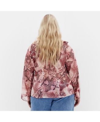 Women's Plus Size Vivid Ruffle Snake Print Top