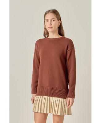 Women's Mixed Media Pleated Mini Dress