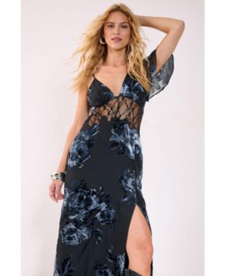 Women's Lace Insert Split Leg Maxi Dress