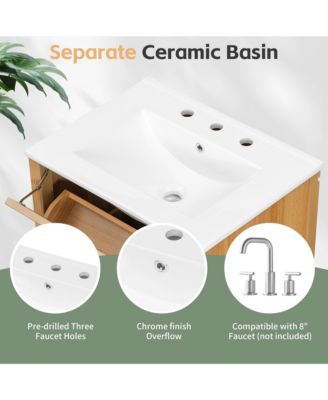 24" Bathroom Vanity with Sink, Bathroom Vanity Cabinet with One Flip Drawer and Two Drawers, Adjustable Shelf, Solid Wood and MDF