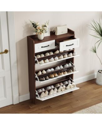 3 Doors Shoe Cabinet with 2 Drawers, PVC Door Design, Large Storage Space