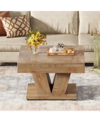 Square Coffee Table, Wood Center Table for Living Room, 31.5" Modern Cocktail Tea Accent Table, Natural
