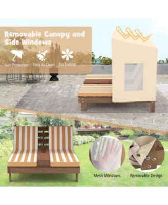 Children s Patio Chaise Lounge with Adjustable Canopy and Cup Holders for Outdoor