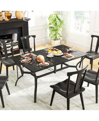 Outdoor Dining Table with Umbrella Hole, Patio Dining Table,