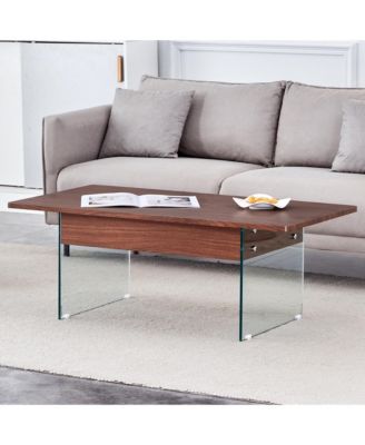 Multifunctional Lift Top Coffee Table with Dark Wood Grain Sticker