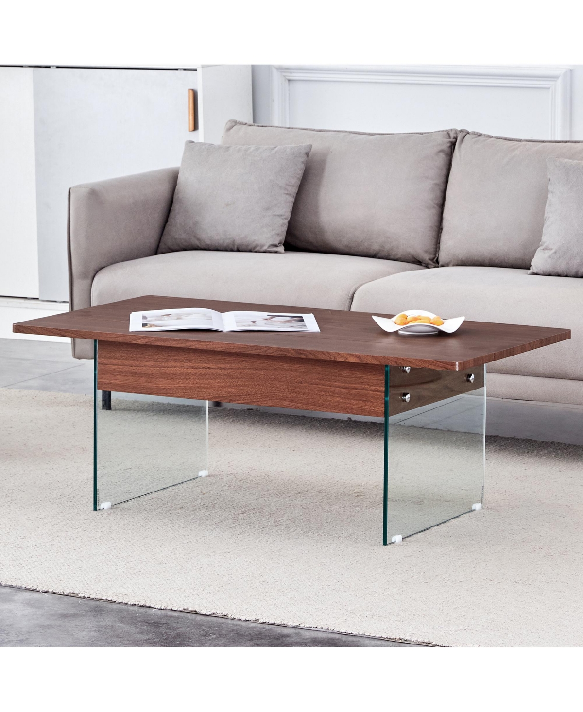 Streamdale Multifunctional Lift Top Coffee Table with Dark Wood Grain Sticker