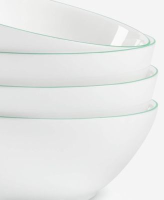 Opal Glass Mint Rim Cereal Bowls, Set of 4