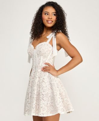 Juniors' Corset Lace Tie Sweetheart Neck Dress